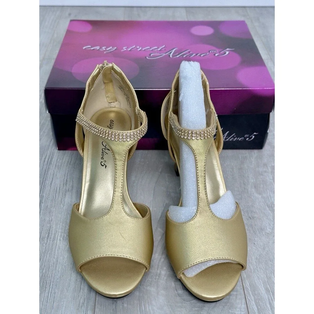 Easy Street Women's Flash Pumps Gold Satin - 10 Wide